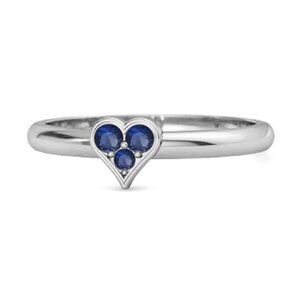 Sparkling Heart Shaped 2MM Round Natural Blue Sapphire  925 Sterling Silver Ring